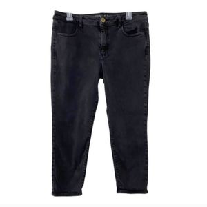 American Eagle Outfitters Hi Rise Jegging Crop Black Jeans Super Stretch AEO 14